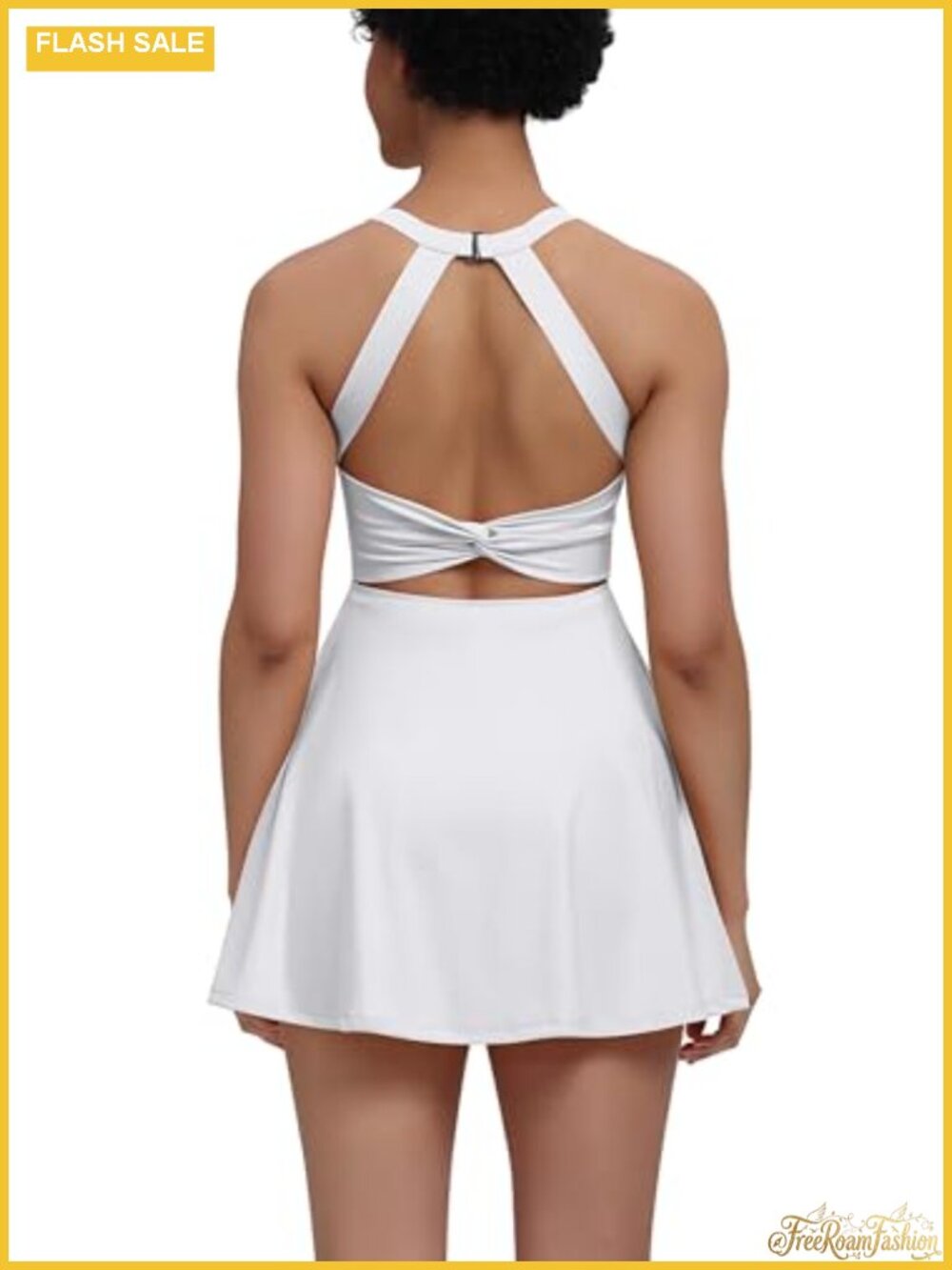 Women's Tennis Workout Dress with Built-in Bra Shorts, Athletic Cut Out Twisted